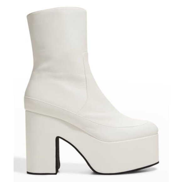 DRIES VAN NOTEN Heeled White Leather Platform Ankle Boots Booties Size 37 - Picture 1 of 10
